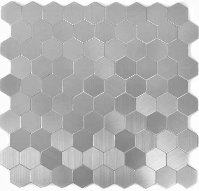 selbst­kle­bende Mosaikfliese ALU silber metall Hexagon Fliesenspiegel Küchenrückwand MOS200-22MHX