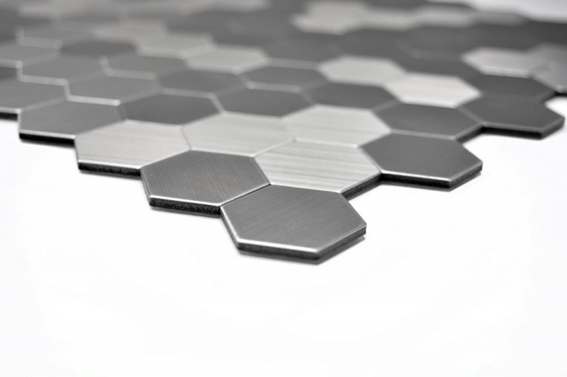 selbst­kle­bende Mosaikfliese ALU silber metall Hexagon Fliesenspiegel Küchenrückwand MOS200-22MHX