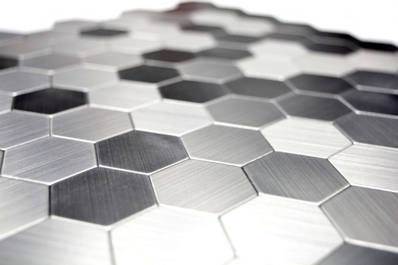 Mosaikfliesen Küchenrückwand selbstklebend Aluminium silber metall Hexagon MOS200-22MHX_f