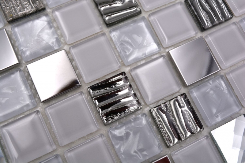 tessere autoadesive di mosaico in vetro acciaio inox bianco MOS200-4CM24