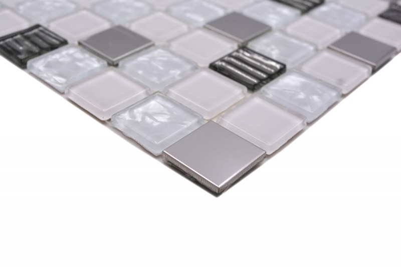 self-adhesive glass mosaic mosaic tile stainless steel white MOS200-4CM24