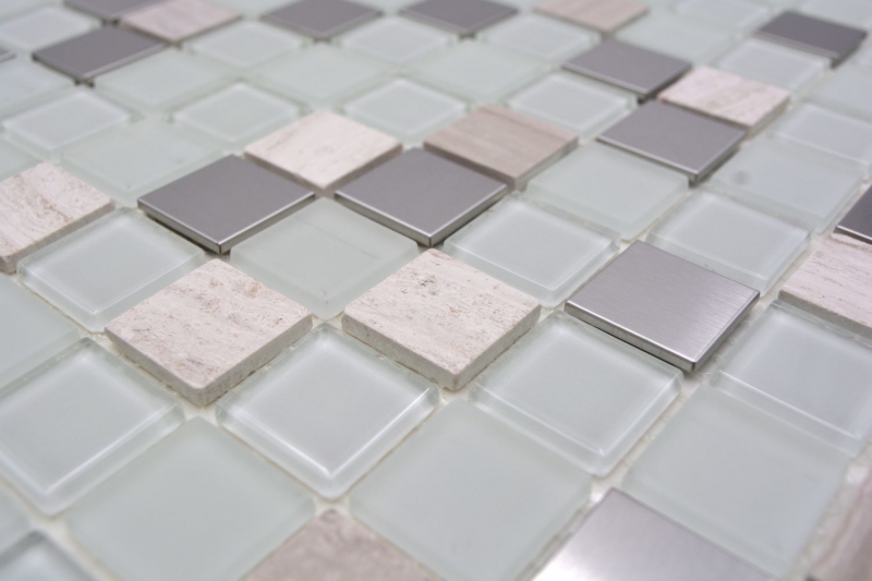 self-adhesive glass mosaic mosaic tile natural stone stainless steel cream white MOS200-4CM32