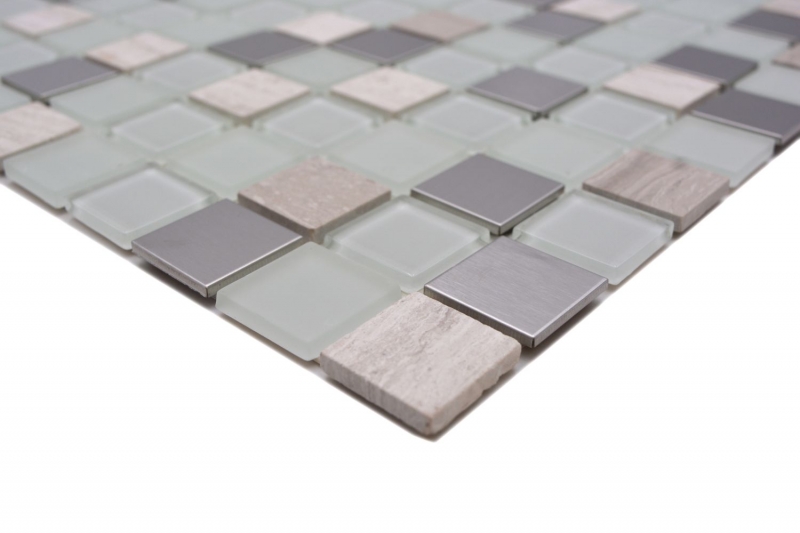 tessere autoadesive di mosaico in vetro pietra naturale acciaio inox crema bianco MOS200-4CM32
