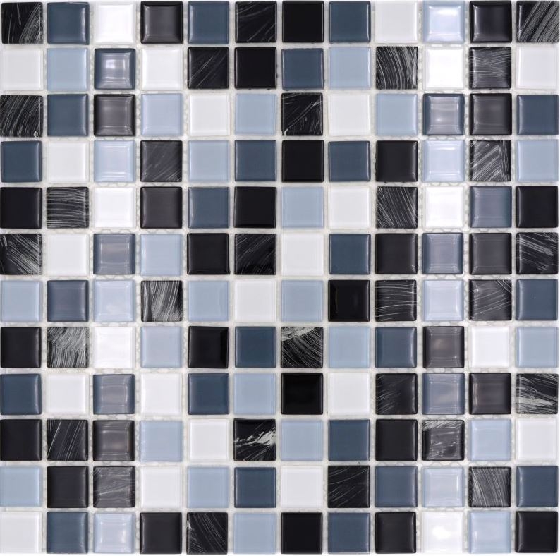 selbst­kle­bende Glasmosaik Mosaikfliese grau schwarz weiss wisch MOS200-4CM28