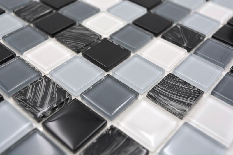 tessere autoadesive di mosaico di vetro grigio nero bianco MOS200-4CM28