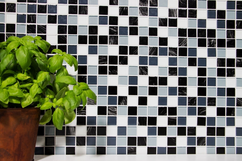 self-adhesive glass mosaic mosaic tile gray black white wipe MOS200-4CM28