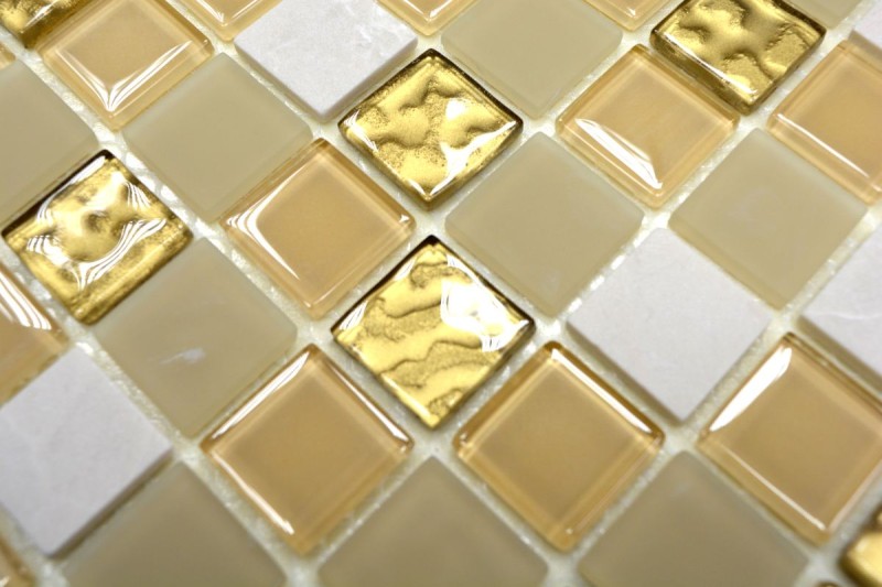 selbst­kle­bende Glasmosaik Mosaikfliese Naturstein cream gold matt Fliesenspiegel MOS200-4M362