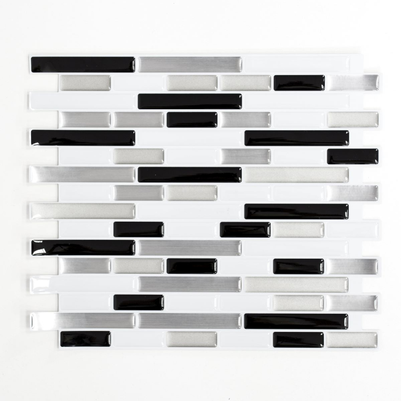 selbstklebende Mosaik Stäbchen Optik Vinyl Klebefolie weiss silber schwarz  Fliesenspiegel Küche