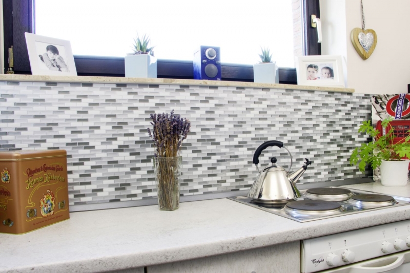 self-adhesive mosaic stick look vinyl adhesive film white gray anthracite tile backsplash kitchen