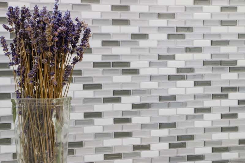 selbstklebende Mosaik Stäbchen Optik Vinyl Klebefolie weiss grau anthrazit Fliesenspiegel Küche