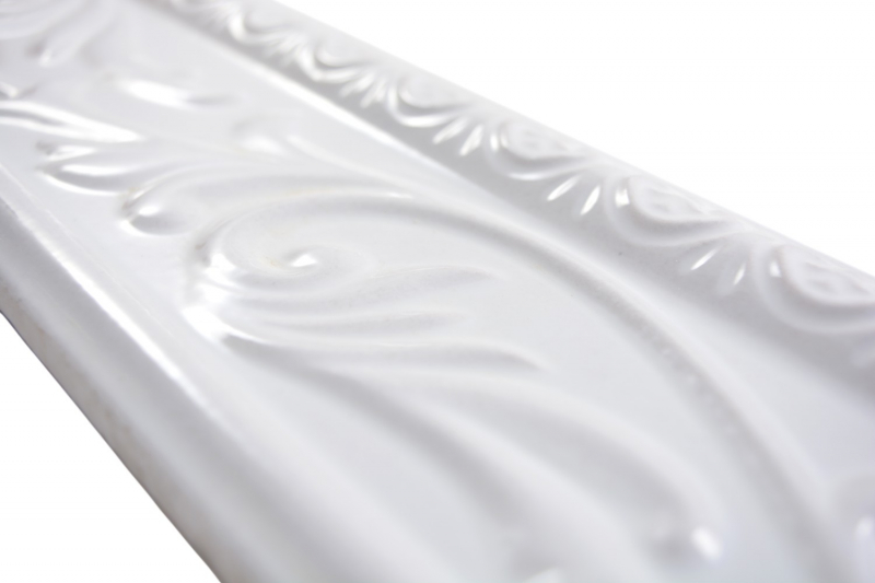 Keramik weiß Borde Bordüre SERAP Struktur glänzend Römische Optik Wand Boden Bad Küche Sauna WC - MOSBor-Nizza-0102