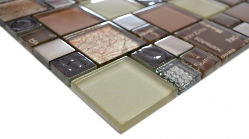 Glass mosaic mosaic tiles silver cream beige brown wall tile backsplash kitchen bathroom