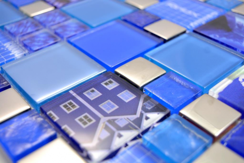 Handmuster Transparentes Crystal Mosaik Glasmosaik silber blau Wand Fliesenspiegel Küche Dusche Bad MOS88-0417_m