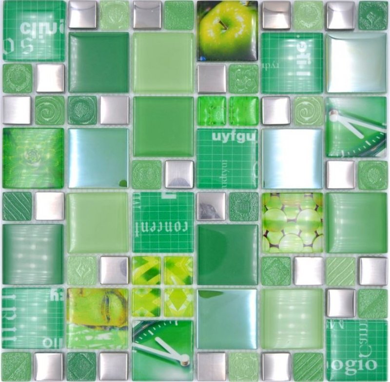 Mosaïque de verre Carreaux de mosaïque argent vert mur carrelage cuisine salle de bain