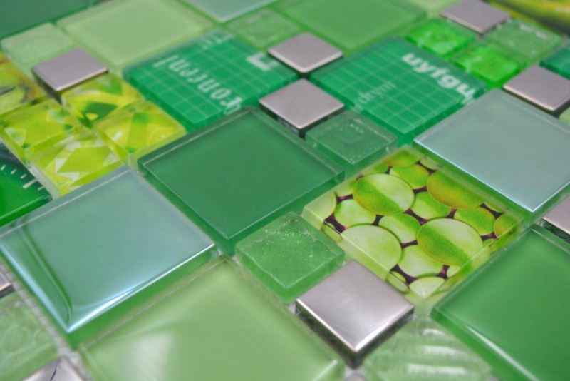 Glasmosaik Mosaikfliesen silber grün Wand Fliesenspiegel Küche Bad