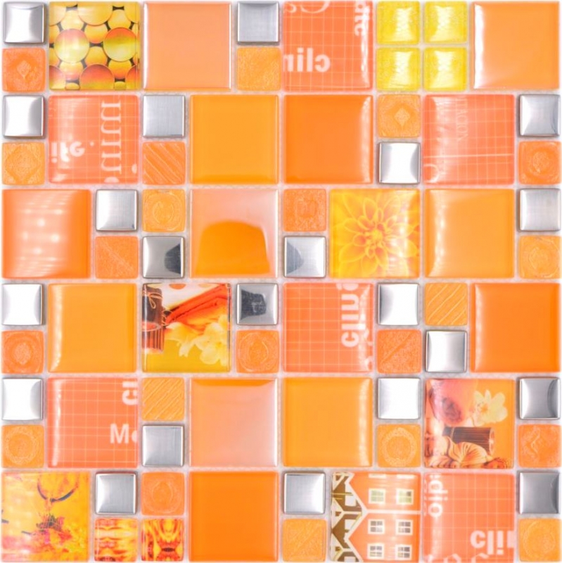 Mosaïque de verre Carreaux de mosaïque argent orange mur carrelage cuisine salle de bain