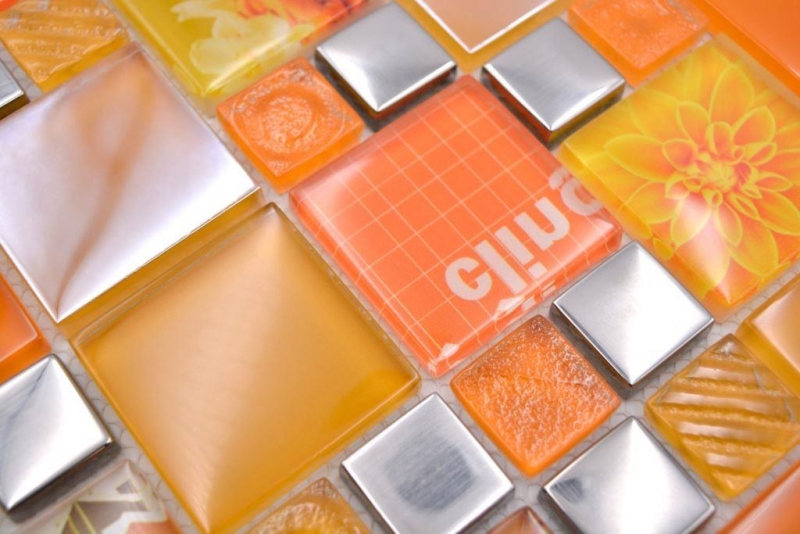 Glasmosaik Mosaikfliesen silber Orange Wand Fliesenspiegel Küche Bad