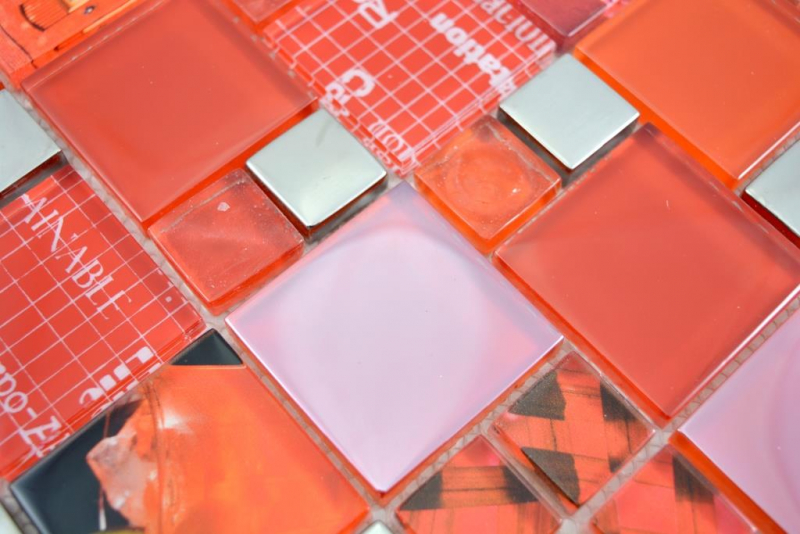Transparentes Crystal Mosaik Glasmosaik silber rot Wand Fliesenspiegel Küche  .. 
