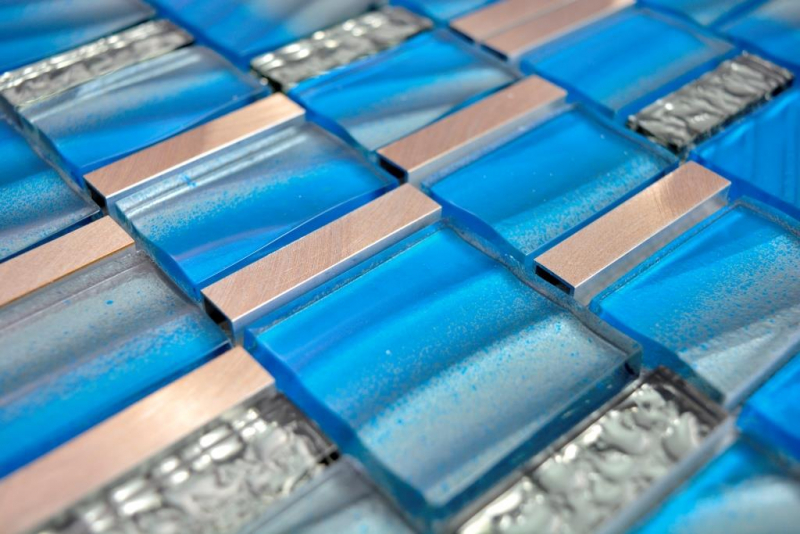 Handmuster Aluminium Mosaik Glasmosaik ALU blau Wand Fliesenspiegel Küche Dusche Bad MOS88-0004_m
