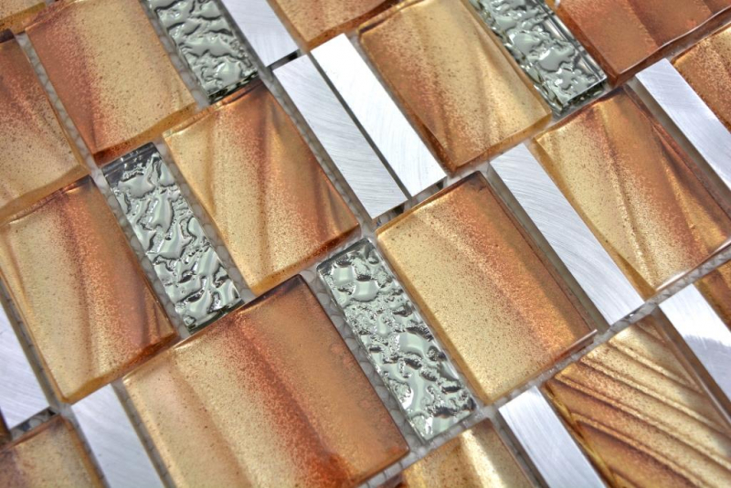 Piastrelle di vetro a mosaico alluminio beige marrone rivestimento backsplash cucina bagno