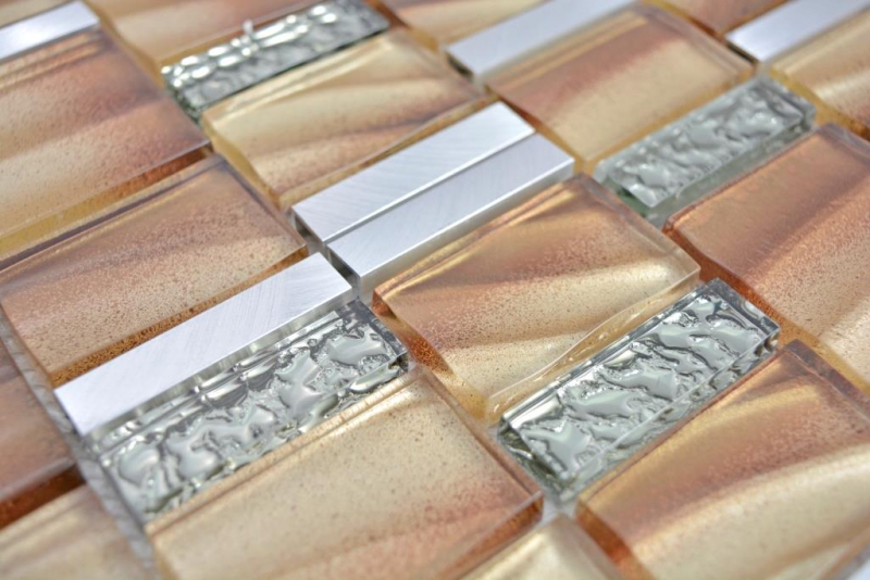 Aluminium Mosaik Glasmosaik ALU braun Wand Fliesenspiegel Küche Dusche Bad_f | 10 Mosaikmatten