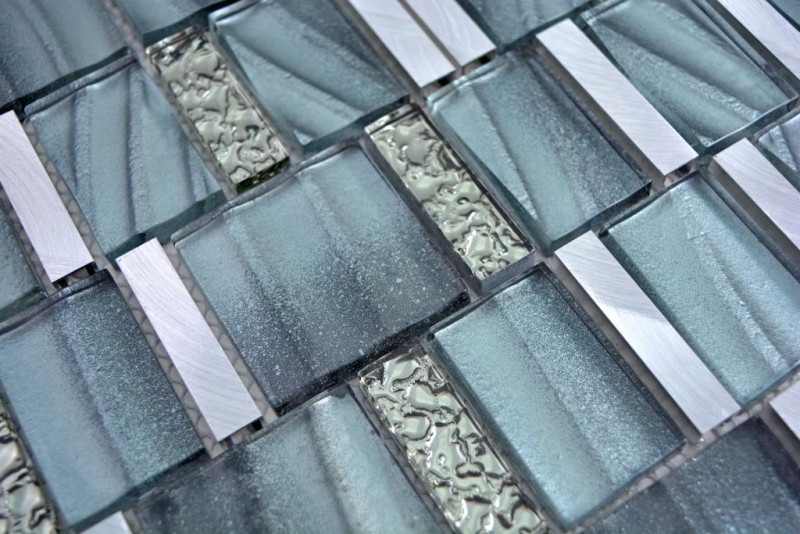 Aluminium Mosaik Glasmosaik ALU grau Wand Fliesenspiegel Küche Dusche Bad_f | 10 Mosaikmatten