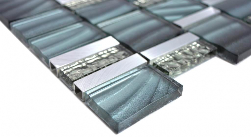 Aluminium Mosaïque Mosaïque de verre ALU gris mur carrelage cuisine douche salle de bain_f | 10 tapis mosaïque