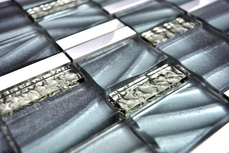 Glasmosaik Mosaikfliesen Aluminium anthrazit grau Wand Fliesenspiegel Küche Bad