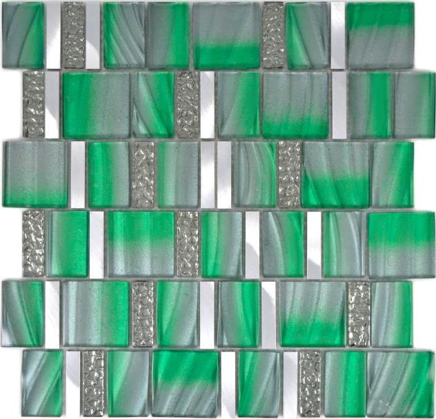 Aluminium Mosaïque Mosaïque de verre ALU vert mur carrelage cuisine douche salle de bain_f | 10 tapis mosaïque