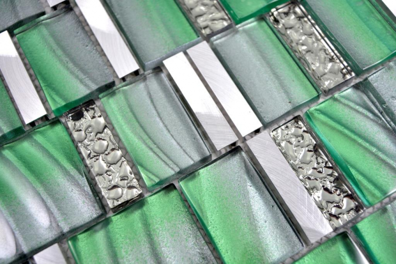Glasmosaik Mosaikfliesen Aluminium dilber grau grün Wand Fliesenspiegel Küche Bad