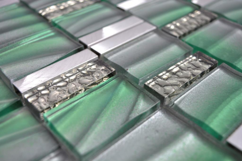 Glasmosaik Mosaikfliesen Aluminium dilber grau grün Wand Fliesenspiegel Küche Bad