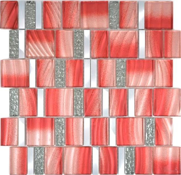 Mosaïque de verre Carreaux de mosaïque aluminium pastel rouge argent rose mur carrelage cuisine salle de bain