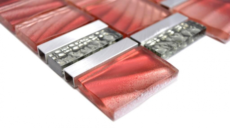 Campione a mano alluminio mosaico vetro mosaico ALU rosso parete piastrelle backsplash cucina doccia bagno MOS88-0009_m