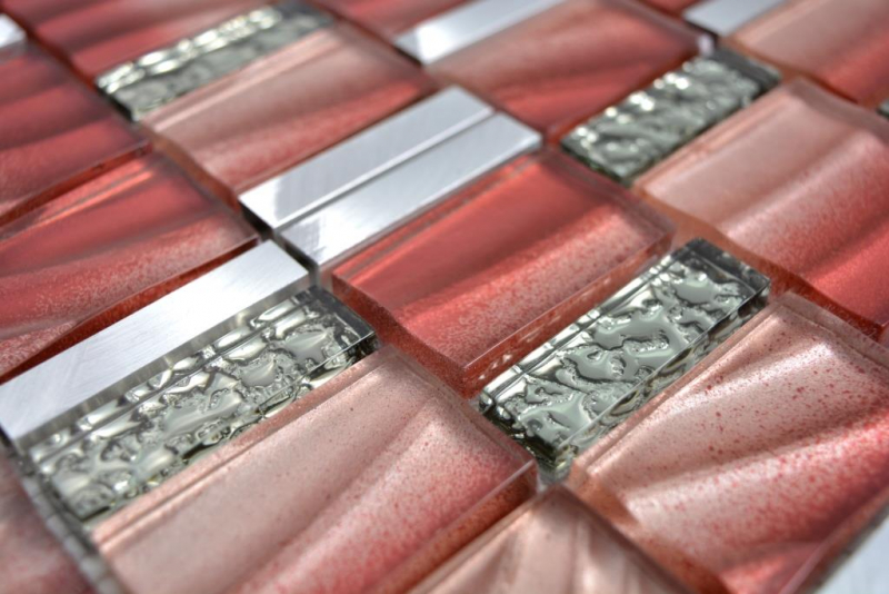 Handmuster Aluminium Mosaik Glasmosaik ALU rot Wand Fliesenspiegel Küche Dusche Bad MOS88-0009_m