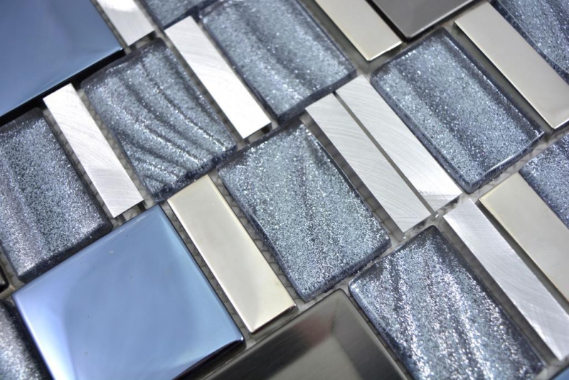 Handmuster Aluminium Mosaik Glasmosaik ALU silber Wand Fliesenspiegel Küche Dusche Bad MOS88-0017_m