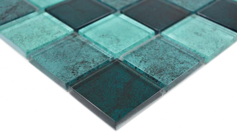 Glass mosaic mosaic tiles green turquoise petrol wall tile backsplash kitchen bathroom MOS88-0018