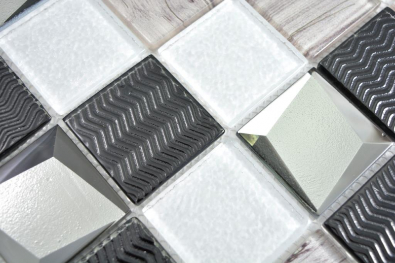 Piastrelle di vetro a mosaico bianco grigio antracite effetto legno rivestimento cucina doccia bagno