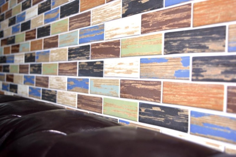 GLAS Mosaïque Brick ECO Wood bois multicolore mur carrelage cuisine salle de bain