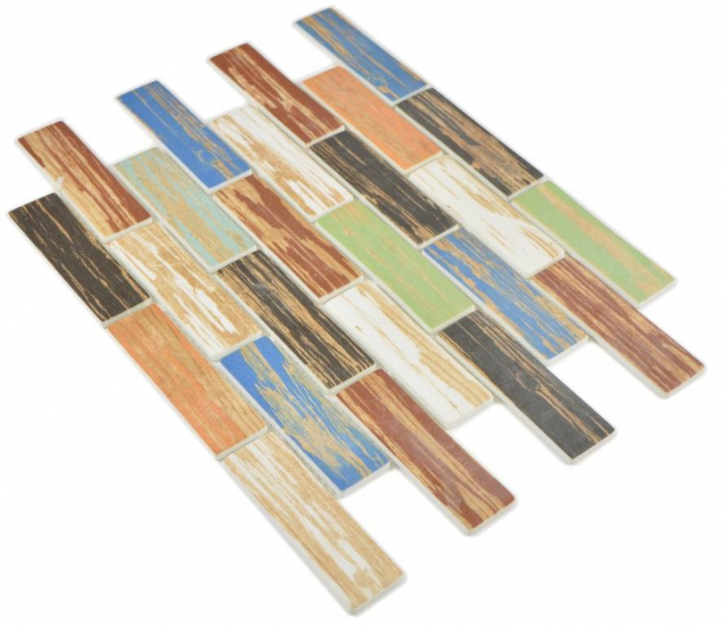 Handmuster GLAS Mosaik Brick ECO Wood Holz bunt Wand Fliesenspiegel Küche  Bad MOS88-1234_m
