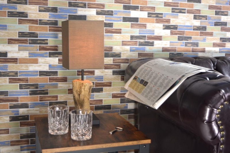 GLAS Mosaik Brick ECO Wood Holz bunt Wand Fliesenspiegel Küche  Bad