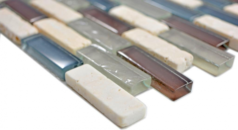 Translucent mosaic composite glass mosaic stone botticino clear gray brown MOS88-0213_f