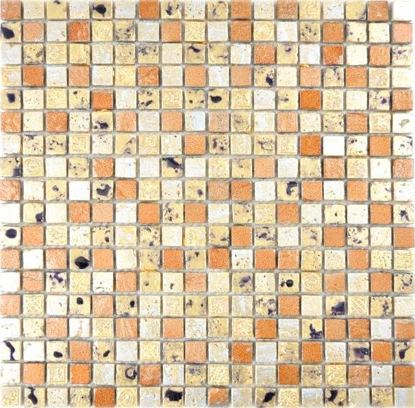 Mosaikfliese Kunststein Resin gold gelbgold bronze orange Wand Fliesenspiegel Küche Bad WC Küchenrückwand - MOS88-0715