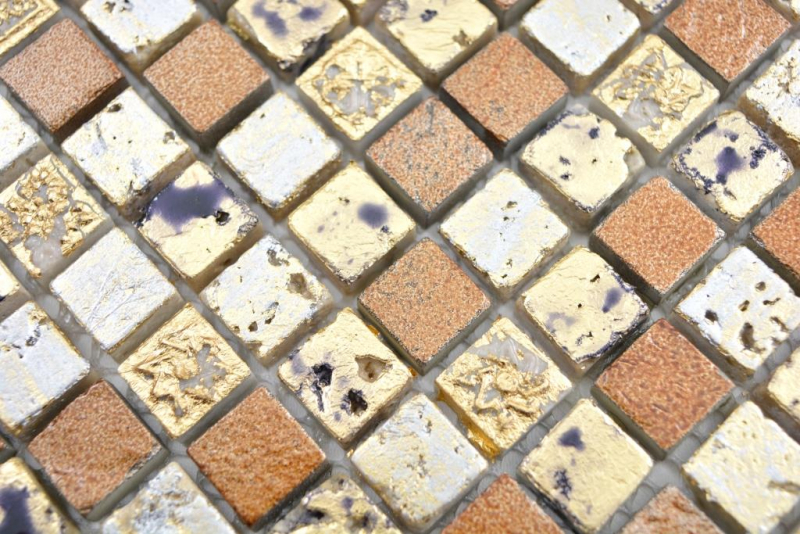 Mosaico di pietra dipinto a mano in resina oro bronzo piastrelle da parete backsplash cucina bagno MOS88-0715_m