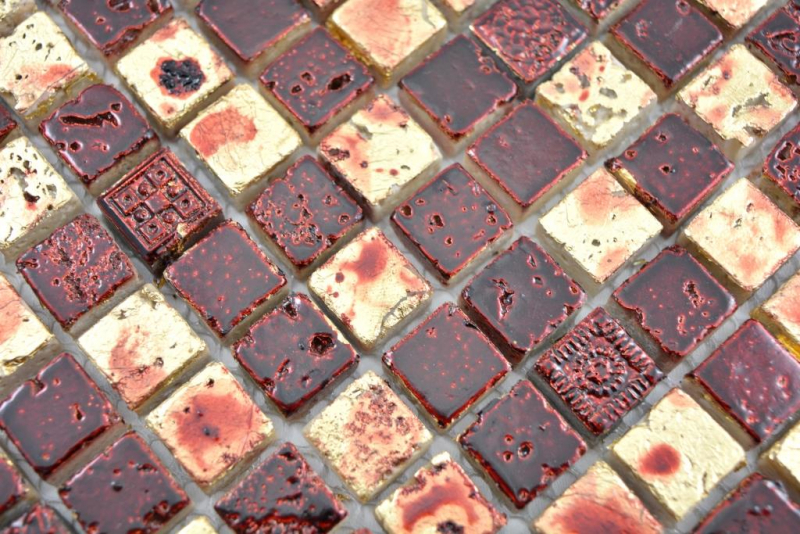 Mosaico pietra resina oro rosso parete piastrelle backsplash cucina bagno MOS88-0709_f