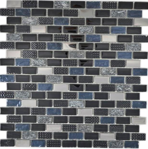 Mosaïque baguettes composite pierre naturelle mosaïque de verre noir argent anthracite structure mur carrelage cuisine salle de bain WC - MOS87-0003