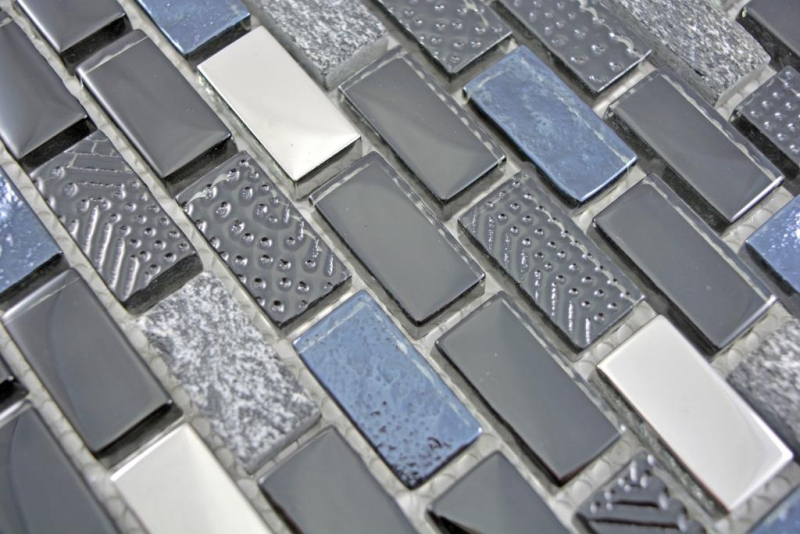 Mosaico aste composito pietra naturale vetro mosaico nero argento antracite struttura piastrelle parete backsplash cucina bagno WC - MOS87-0003
