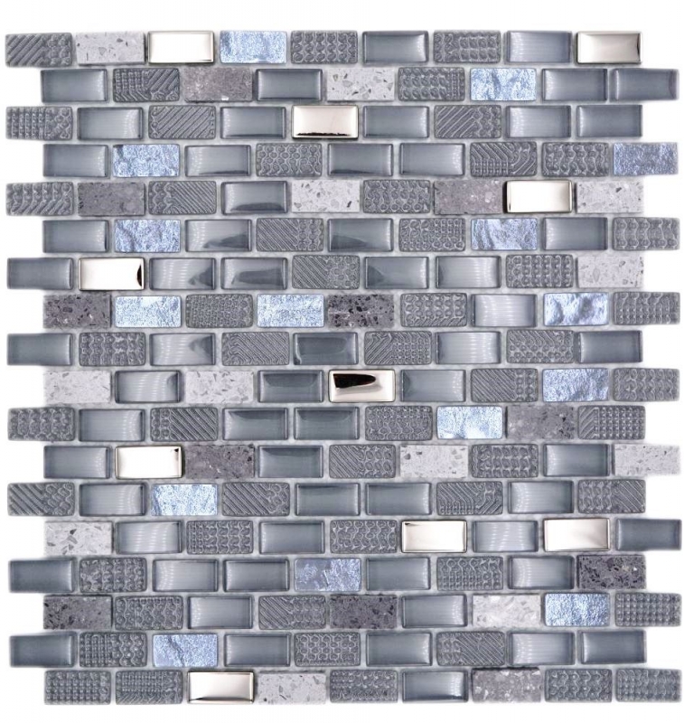 Mosaic rods composite natural stone glass mosaic light gray anthracite brick structure wall tile backsplash kitchen bathroom WC - MOS87-0002