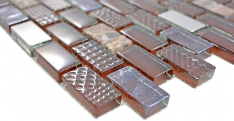 Mosaïque de verre translucide composite pierre acier brun mur carrelage cuisine salle de bain MOS87-0013_f