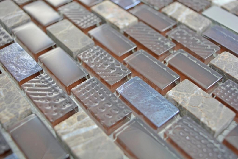 Mosaïque de verre translucide composite pierre acier brun mur carrelage cuisine salle de bain MOS87-0013_f