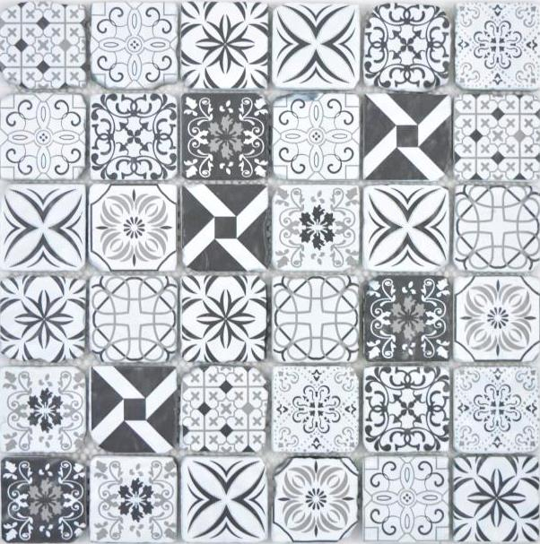 Glass mosaic mosaic tiles VINTAGE LOOK retro anthracite black white wall tile backsplash kitchen bathroom MOS63-0103
